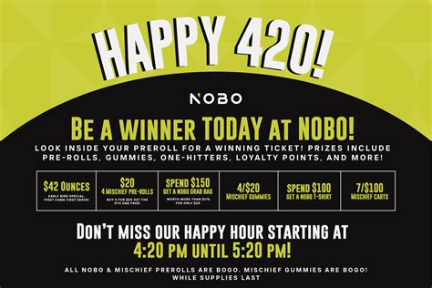 Follow NOBO Goods on Instagram, this link opens Google Maps in a new tab; Follow NOBO Goods on Twitter, this link opens Google Maps in a new tab; ... Rec Menu. Benton Harbor. WOW! GUMMIES. $5 on Mischief, Thunder Canna, Fresh Coast, Get yours today! TIER Pricing PREROLLS. $3 . $5 or 5 for $20. $8 or 3 for $20. Rosslyn COLD CURE.